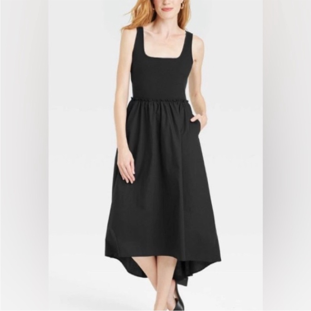 a new day Classic Black Knit high low dress sz XL tank midi